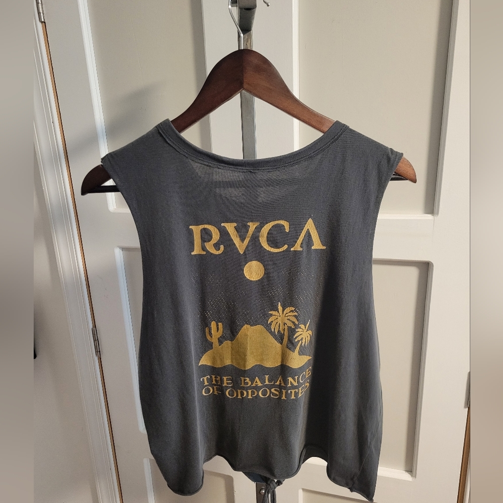 RVCA Grey Distressed Tie Front Tank Top Medium